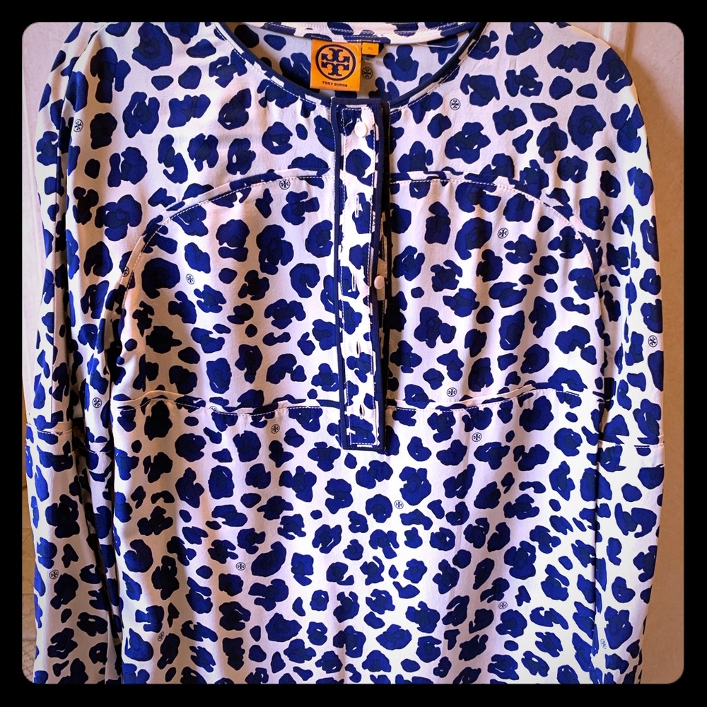 Tory Burch long sleeve navy and beige top